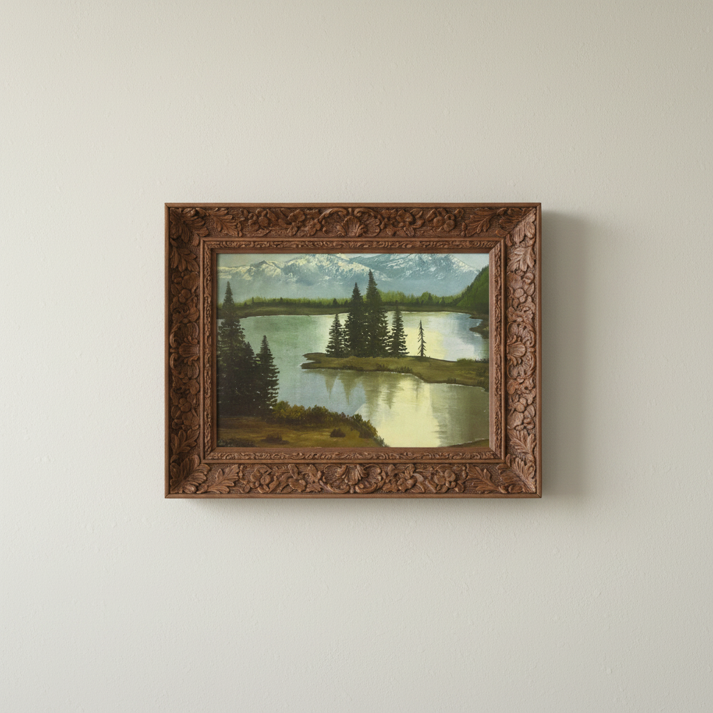 Framed Mountain Lake - Warm Walnut Frame